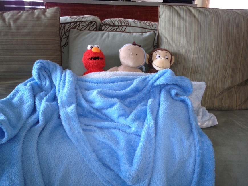 Tai's 3 amigos: 2013 Elmo, Baby, and Brown Monkey.